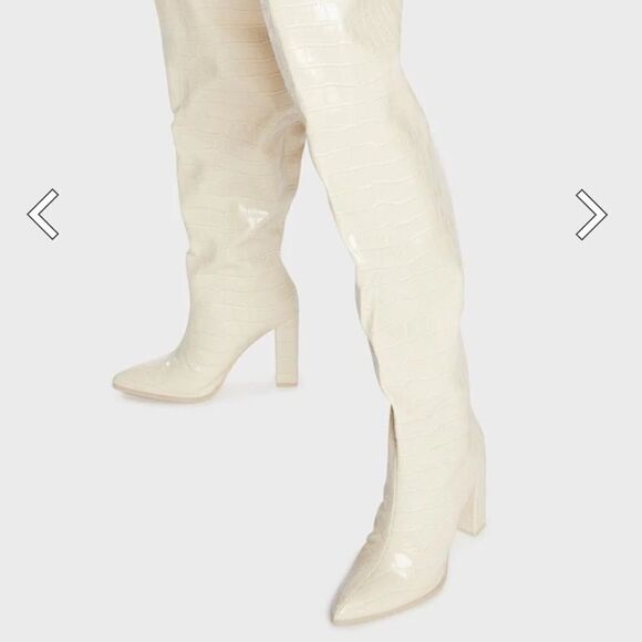 NWT Public Desire Poise Off White PU Boots - Size 7 - Picture 3 of 6